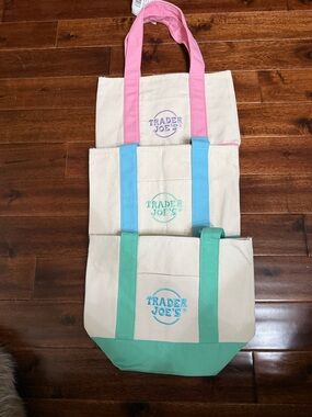 Trader Joe's Canvas Tote Bag – Pink, Blue, Green Handle Options